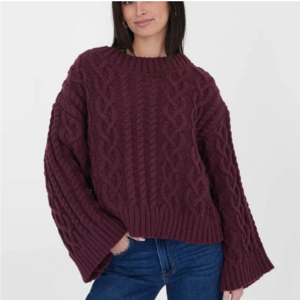 Grey Bandit Cable Knit Burgundy Sweater